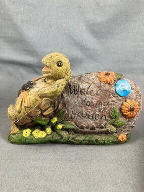 Welcome to my Garden 6" Turtle & Flowers Resin Decor